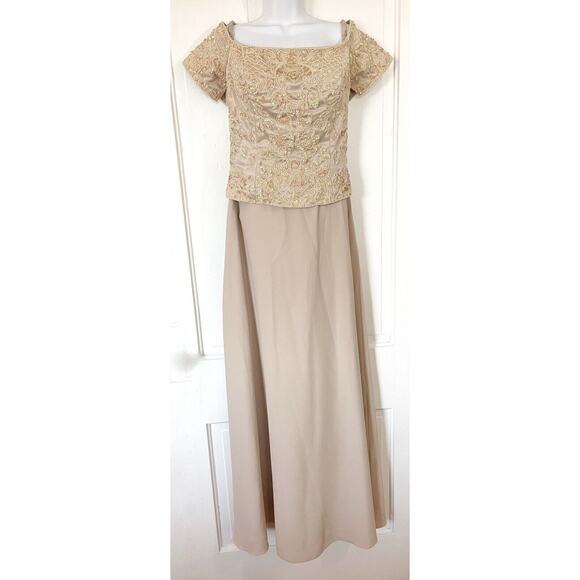 Andy Anand Couture Dress Size M Beaded Beige Champagne Floor Length Formal - Picture 1 of 9